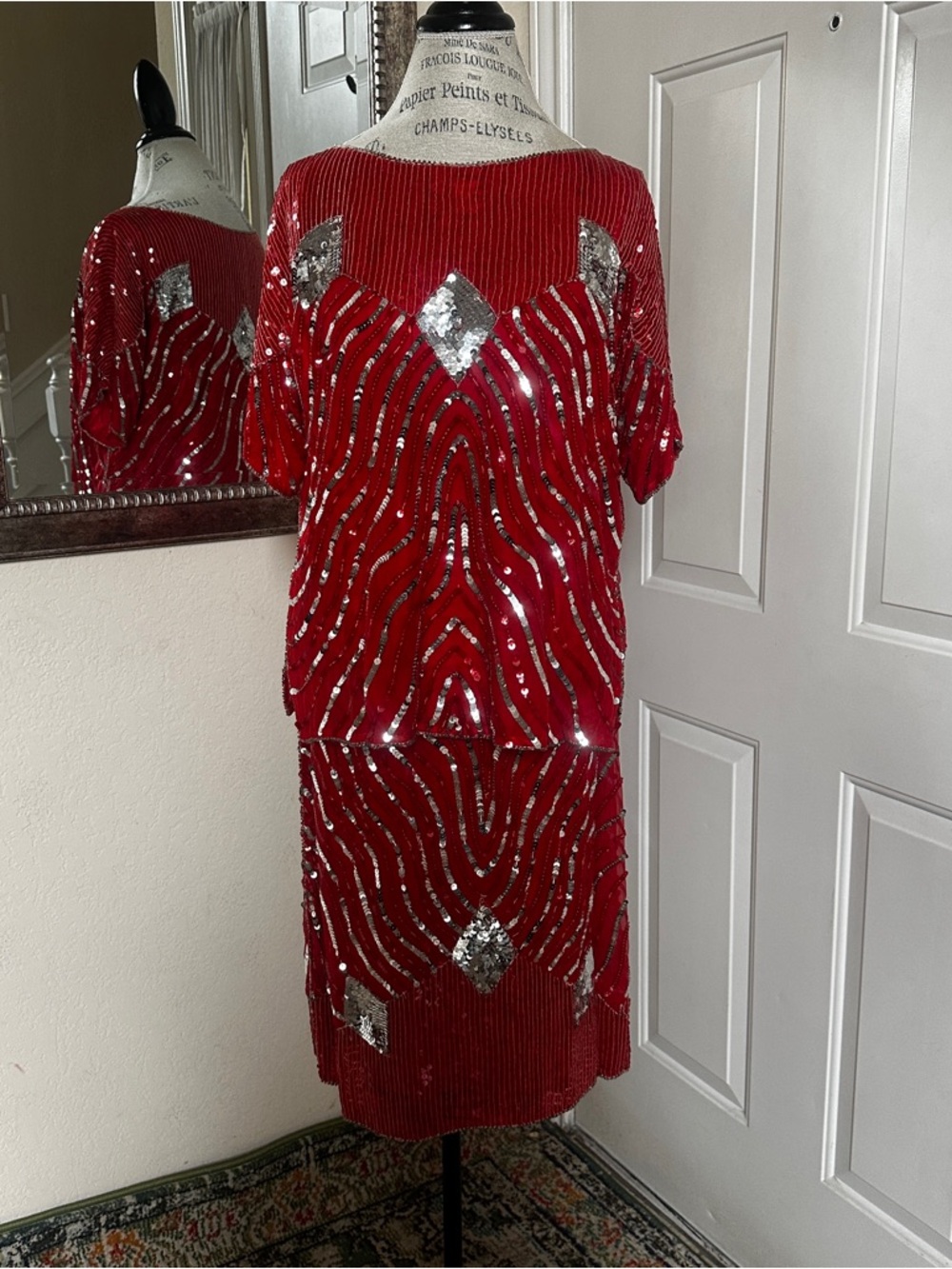 Red Silk Sequin Top and Skirt